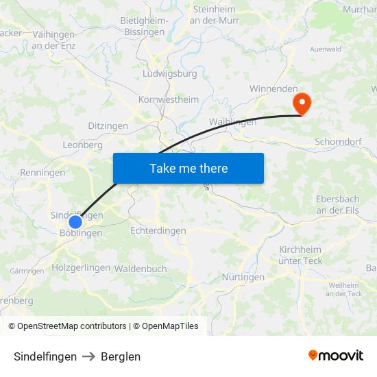 Sindelfingen to Berglen map