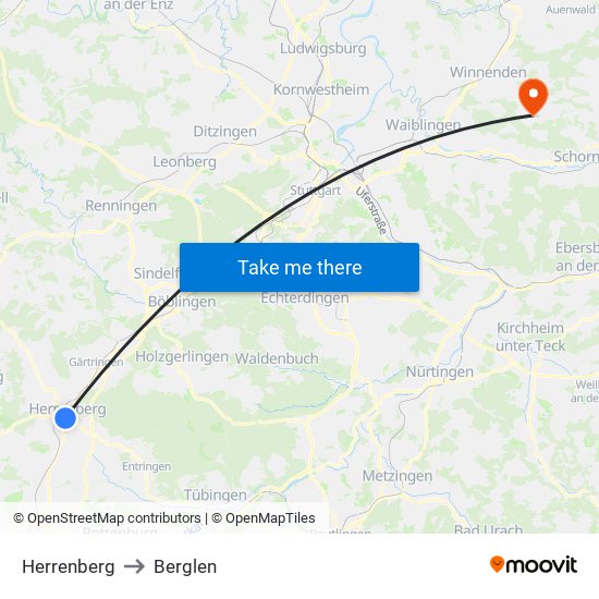 Herrenberg to Berglen map