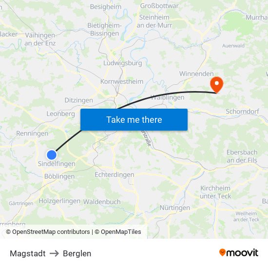 Magstadt to Berglen map