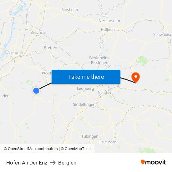 Höfen An Der Enz to Berglen map