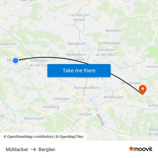Mühlacker to Berglen map