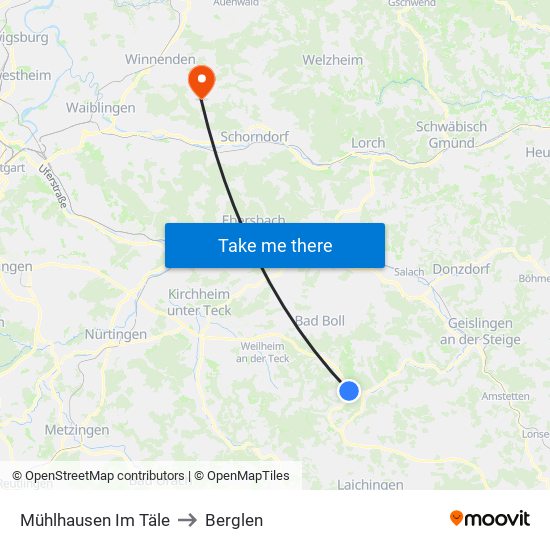 Mühlhausen Im Täle to Berglen map