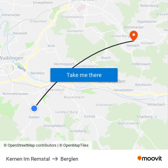Kernen Im Remstal to Berglen map