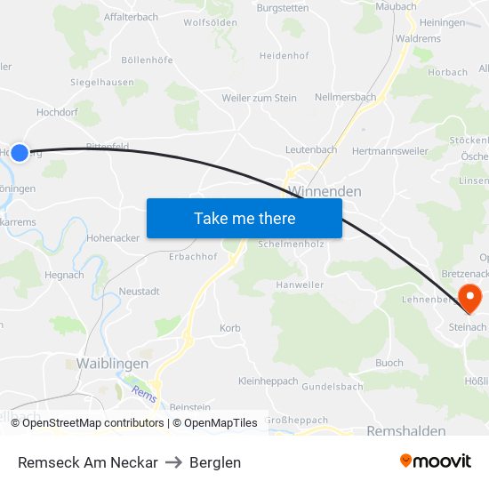 Remseck Am Neckar to Berglen map