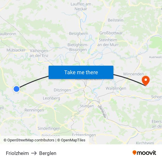 Friolzheim to Berglen map