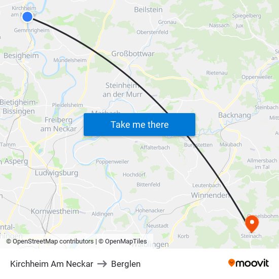 Kirchheim Am Neckar to Berglen map
