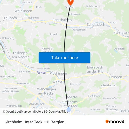 Kirchheim Unter Teck to Berglen map