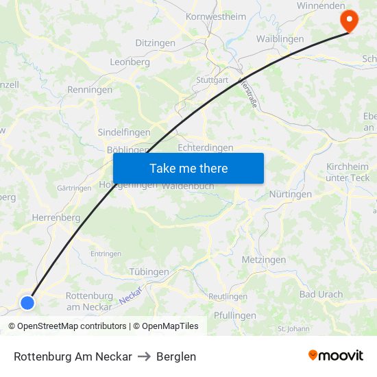 Rottenburg Am Neckar to Berglen map