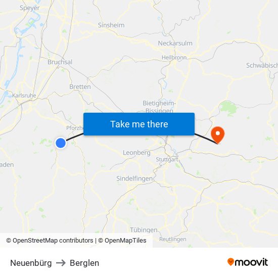 Neuenbürg to Berglen map