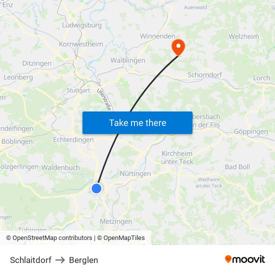 Schlaitdorf to Berglen map