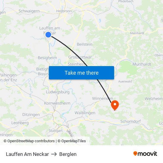 Lauffen Am Neckar to Berglen map