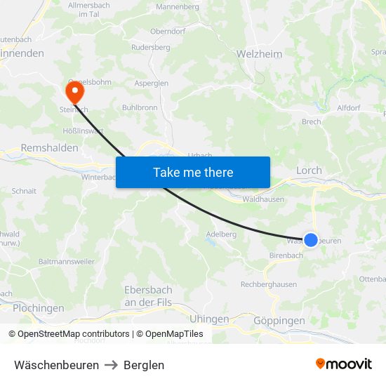 Wäschenbeuren to Berglen map
