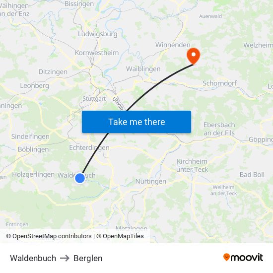 Waldenbuch to Berglen map