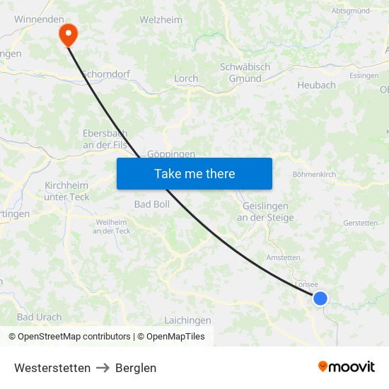 Westerstetten to Berglen map