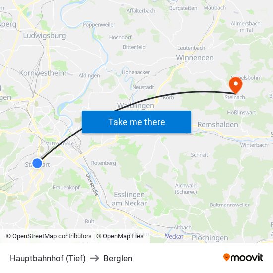 Hauptbahnhof (Tief) to Berglen map