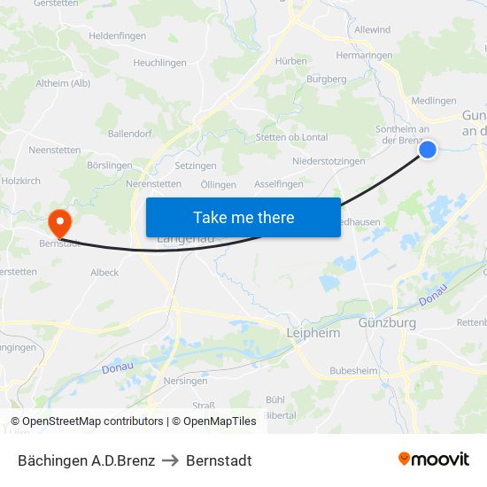 Bächingen A.D.Brenz to Bernstadt map