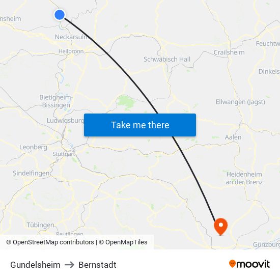 Gundelsheim to Bernstadt map