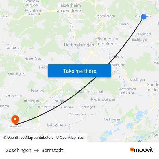 Zöschingen to Bernstadt map