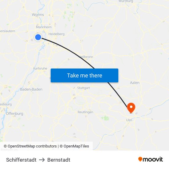 Schifferstadt to Bernstadt map