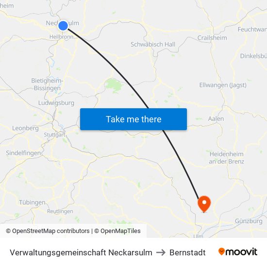 Verwaltungsgemeinschaft Neckarsulm to Bernstadt map