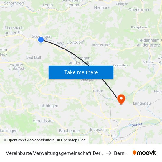 Vereinbarte Verwaltungsgemeinschaft Der Stadt Göppingen to Bernstadt map