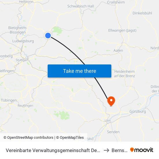 Vereinbarte Verwaltungsgemeinschaft Der Stadt Backnang to Bernstadt map