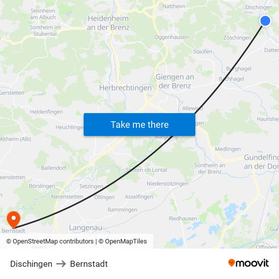 Dischingen to Bernstadt map