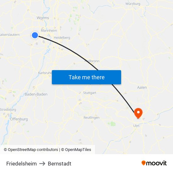 Friedelsheim to Bernstadt map