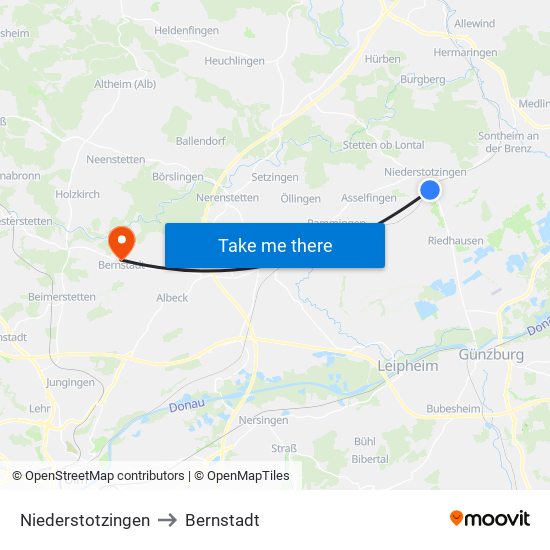 Niederstotzingen to Bernstadt map