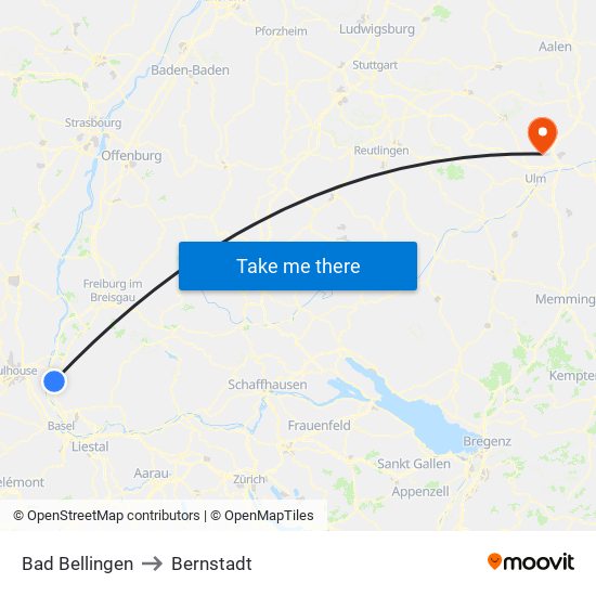 Bad Bellingen to Bernstadt map