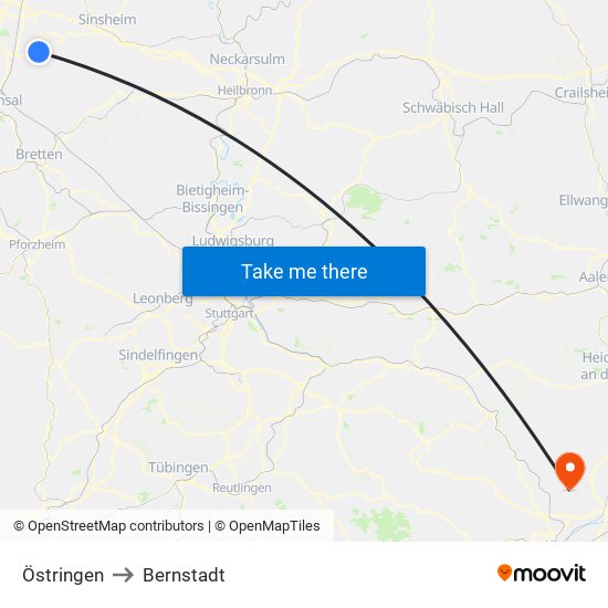 Östringen to Bernstadt map