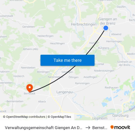 Verwaltungsgemeinschaft Giengen An Der Brenz to Bernstadt map