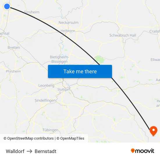 Walldorf to Bernstadt map