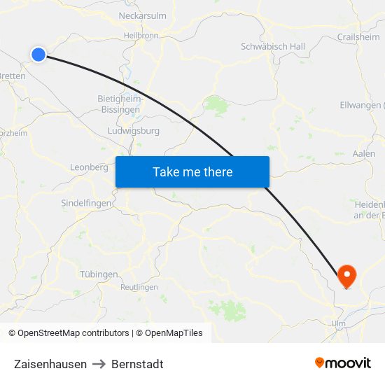 Zaisenhausen to Bernstadt map