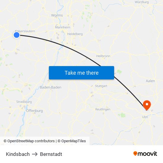 Kindsbach to Bernstadt map