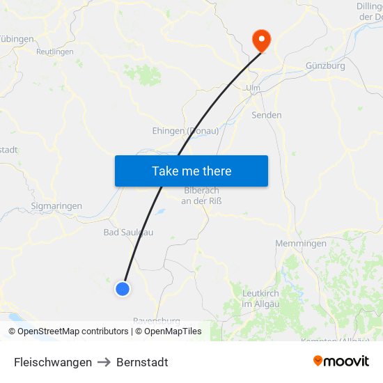 Fleischwangen to Bernstadt map