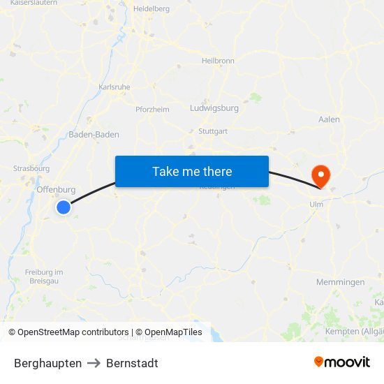 Berghaupten to Bernstadt map