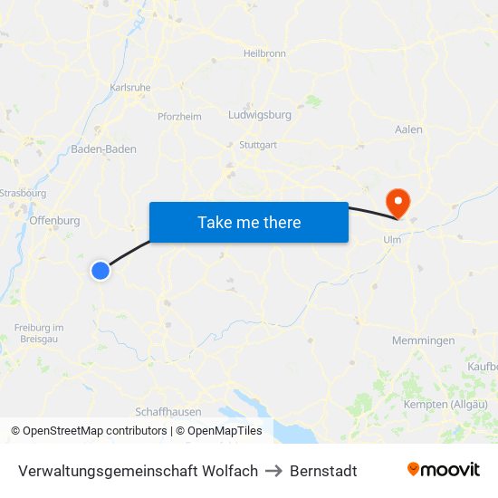 Verwaltungsgemeinschaft Wolfach to Bernstadt map