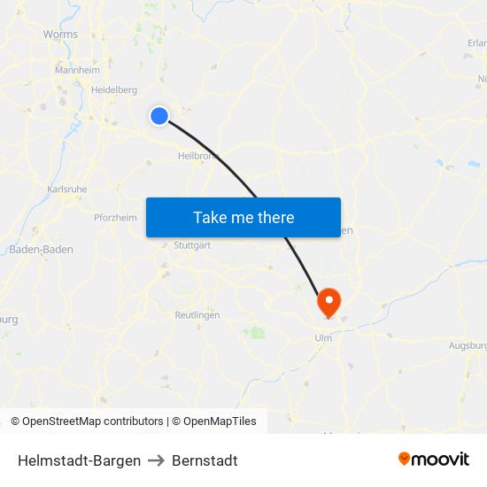 Helmstadt-Bargen to Bernstadt map