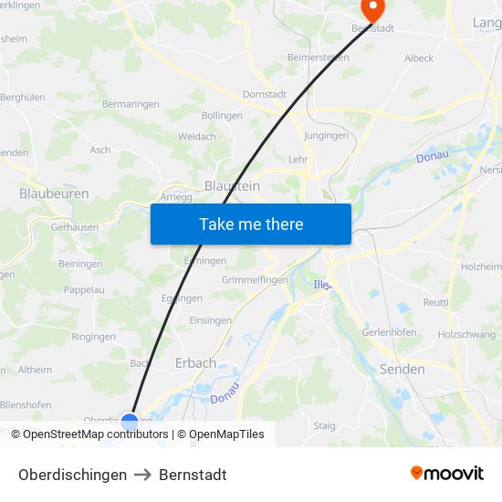 Oberdischingen to Bernstadt map