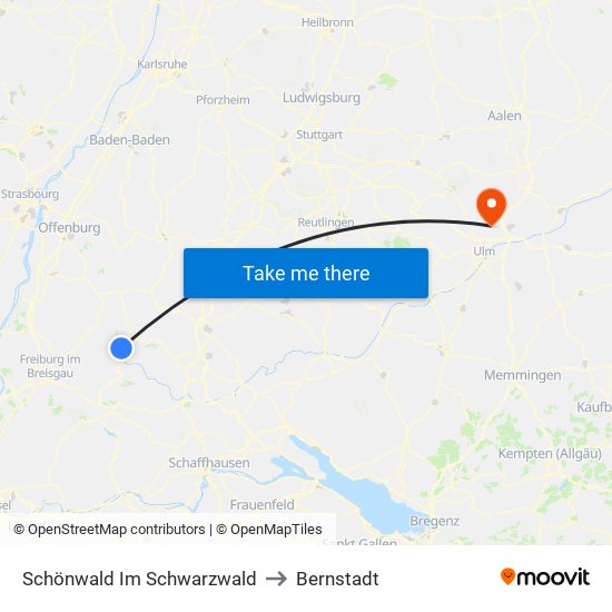 Schönwald Im Schwarzwald to Bernstadt map