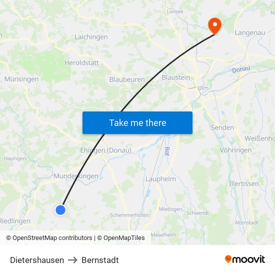 Dietershausen to Bernstadt map