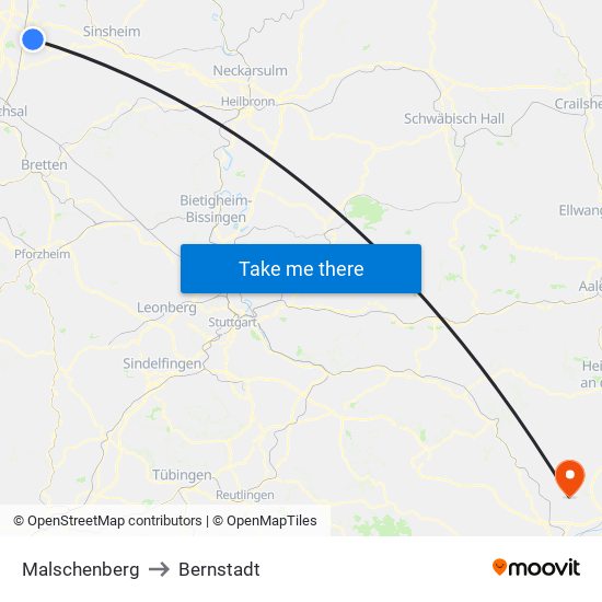 Malschenberg to Bernstadt map