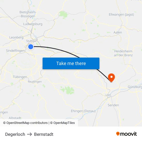 Degerloch to Bernstadt map