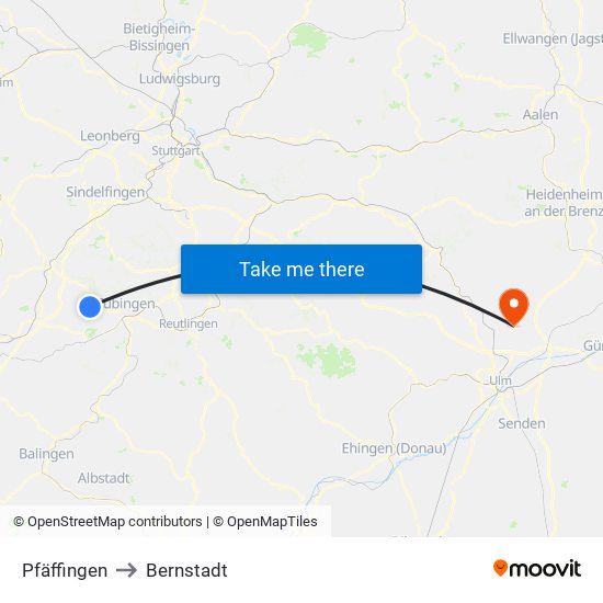 Pfäffingen to Bernstadt map