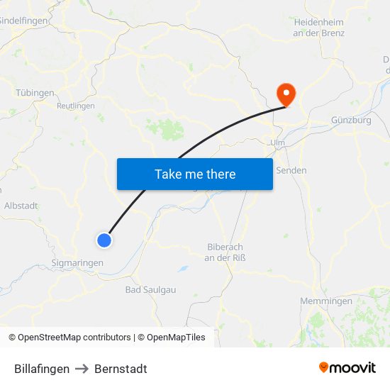 Billafingen to Bernstadt map