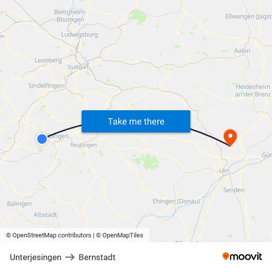 Unterjesingen to Bernstadt map