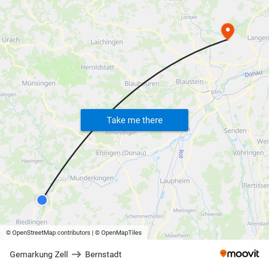 Gemarkung Zell to Bernstadt map