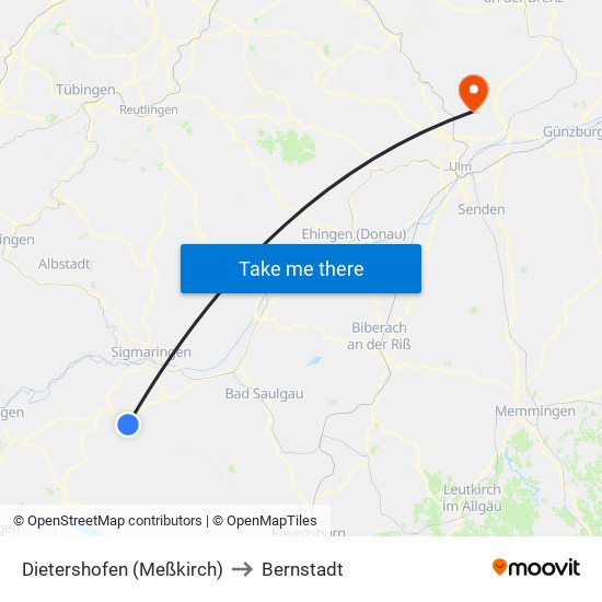 Dietershofen (Meßkirch) to Bernstadt map