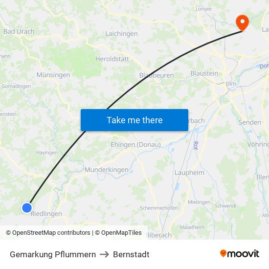 Gemarkung Pflummern to Bernstadt map